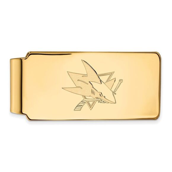 Sterling Silver 14k Yellow Gold Plated NHL San Jose Sharks Money Clip - Picture 1 of 3